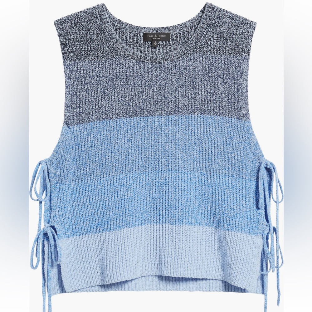 Rag & Bone NWT Kati Stripe Side Tie Sleeveless Cotton Blend Knit Sweater - Picture 10 of 13
